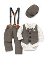 FoWear Baby Boys Clothes Baby Gentleman Formal Dress Romper with Vest + Detachable Suspender Pants + Bowtie