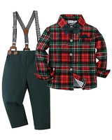 CARETOO Toddler Dress Suits for Boys Gentleman Wedding Outfits Formal Dress Shirt with Bowtie Suspender Pants 1-5 Years