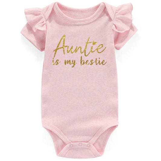 Auntie Is My Bestie funny gifts for newborn girls baby clothes Baby Bodysuit 0-3 months Pink(3-6Months)