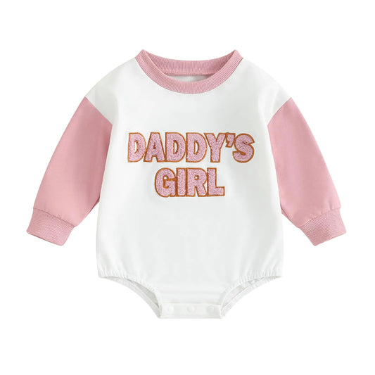 FOCUSNORM Newborn Baby Girl Clothes Daddys Girl Clothes Sweatshirt Embroidery Romper Long Sleeve Onesie Cute Baby Girl Romper (Pink 3-6 Months)
